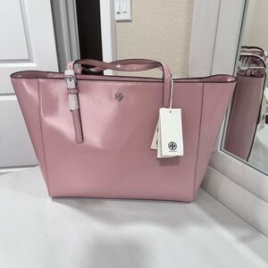 Tory Burch Pink Tote Bag with Silver Hardware